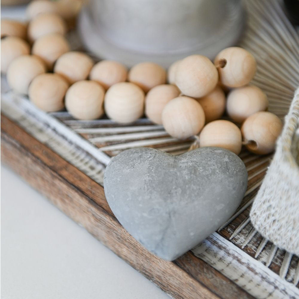 Wooden Prayer Beads with Concrete Heart Drop