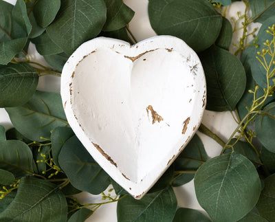 Heart shaped distressed white Wooden Dough Bowl at Avalon Willow Home