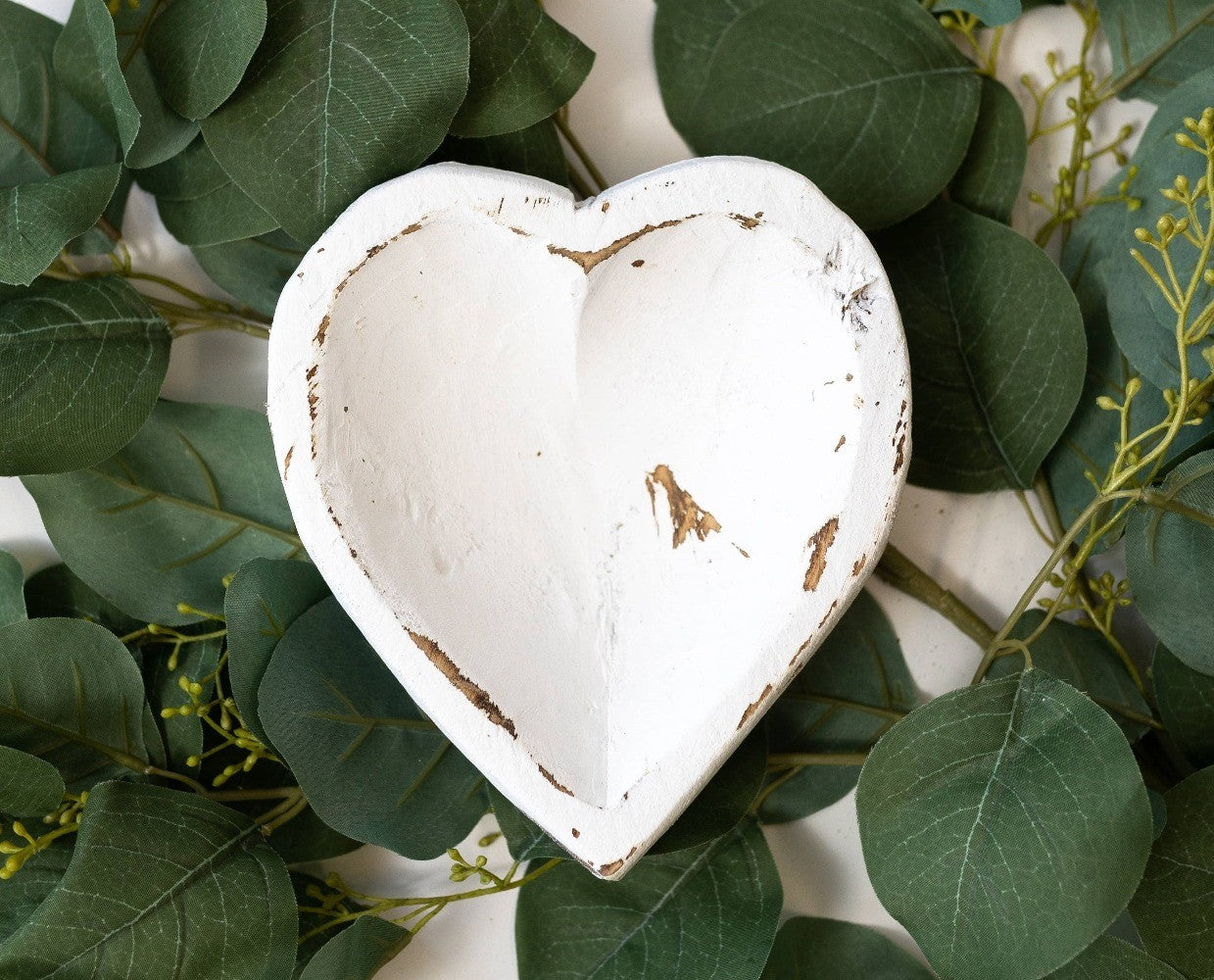 Wooden Heart Dough Bowl - Distressed White