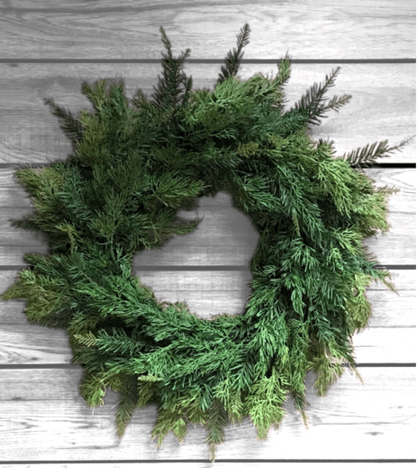 Fresh Touch Cedar and Hemlock Wreath 26": Faux greenery with a real touch and realistic look. #81261