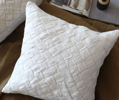 Basket Weave Linen Pillow - White - Size: 18x18 inch