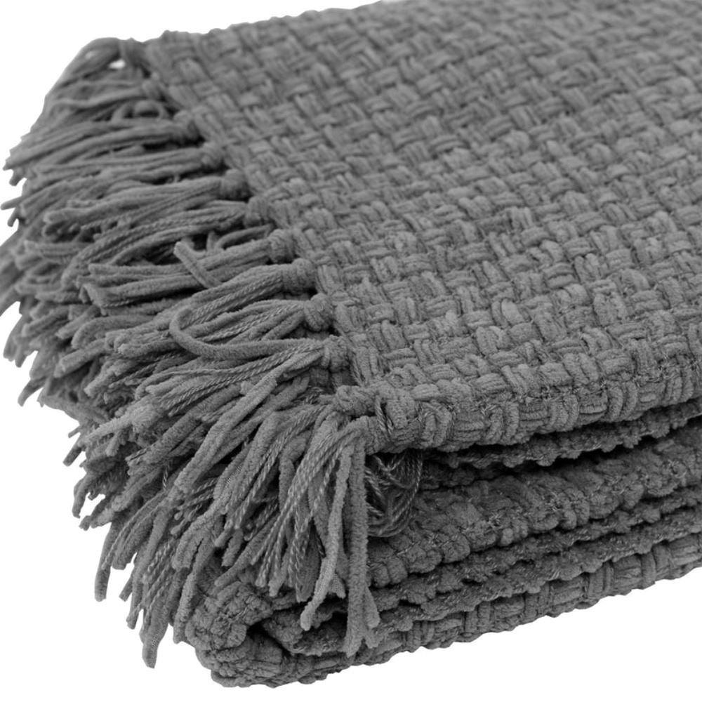 Charcoal colored basketweave design throw blanket