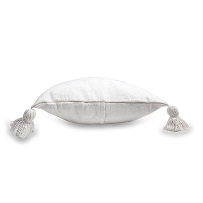 Corner pom pom pillow - Moroccan made in white cotton.