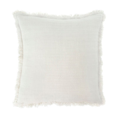 20x20 Frayed Edge Throw Pillow - Ivory with Feather down insert, handmade in India