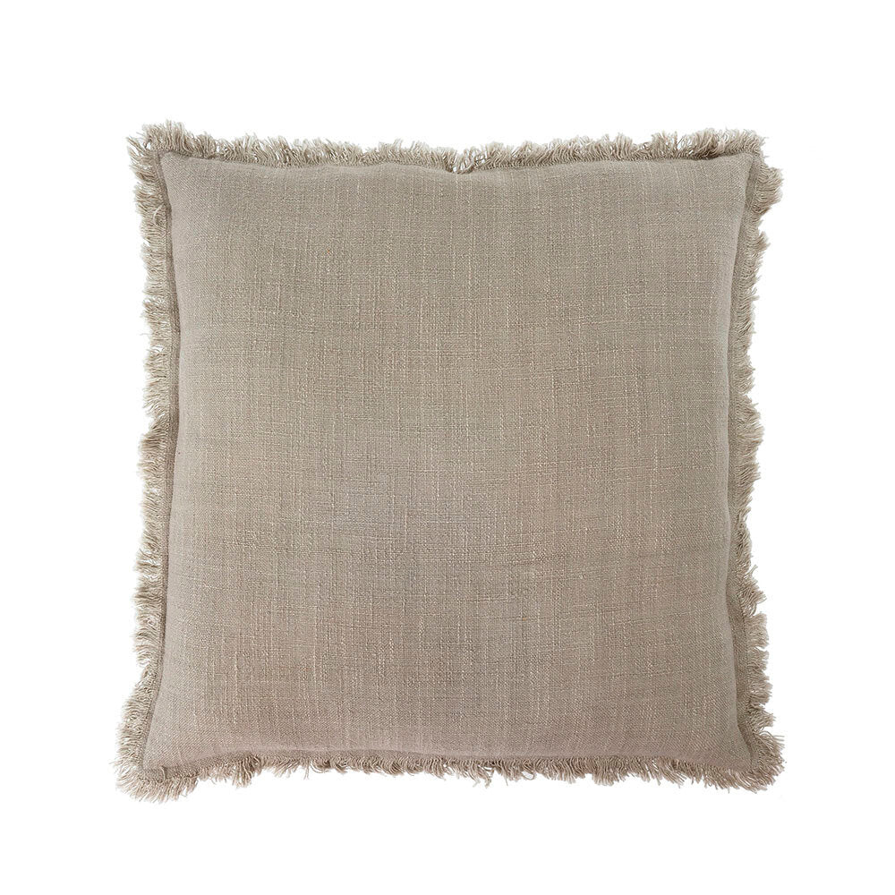 Frayed edge pillow, light grey beige