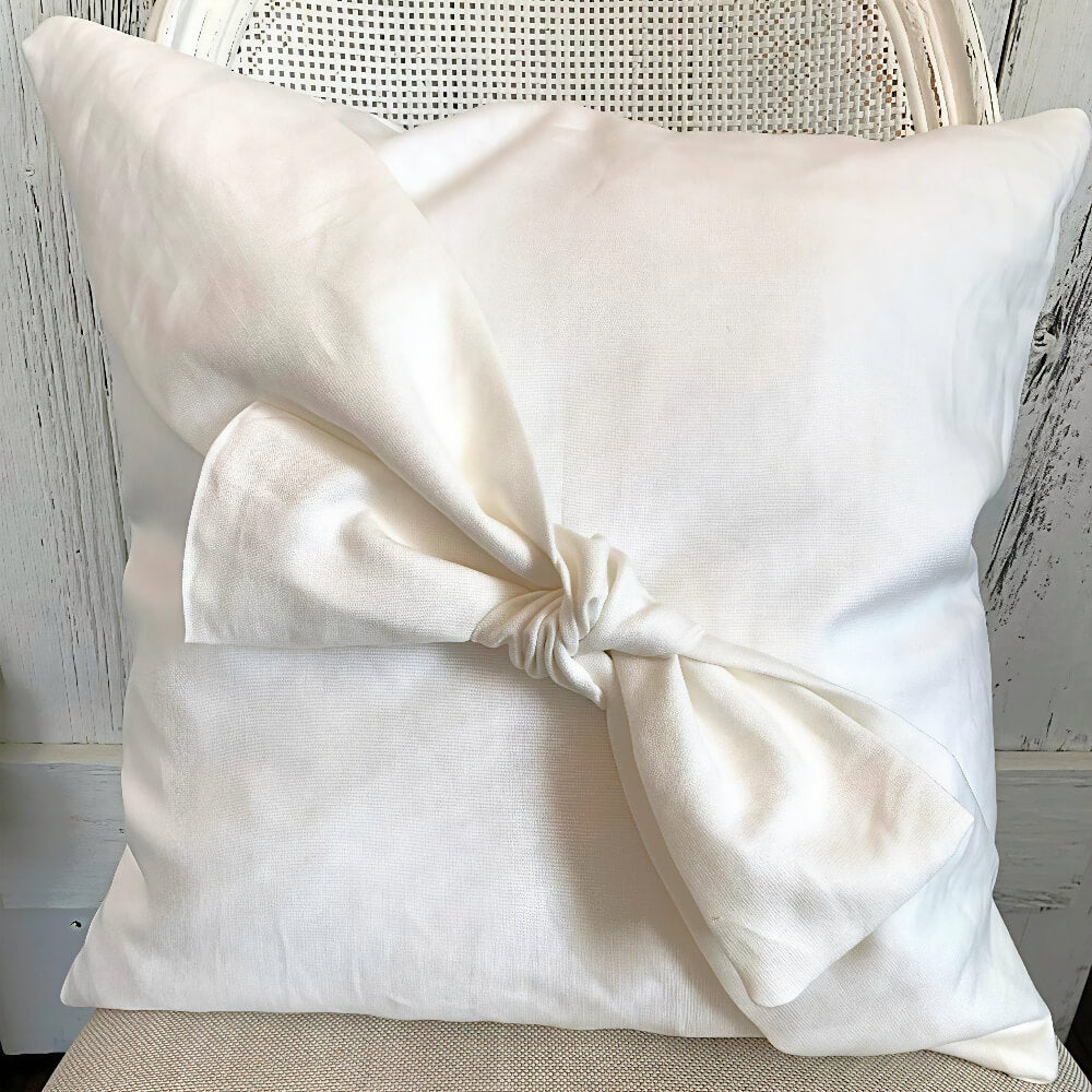French Bow Pillow – 20x20 Off-White Linen-Cotton