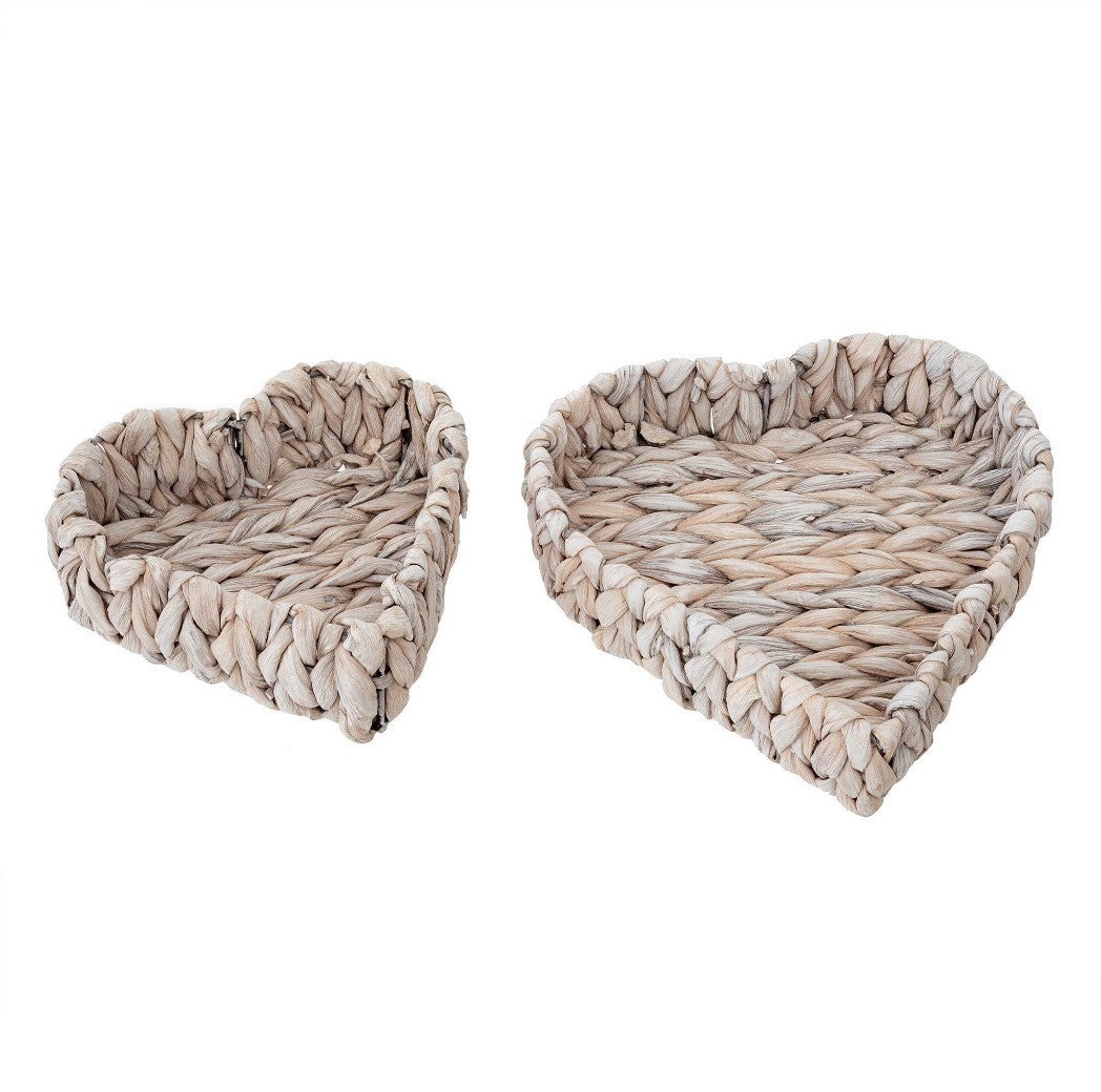 Whitewash basket tray, heart shape 2 sizes 1-4061