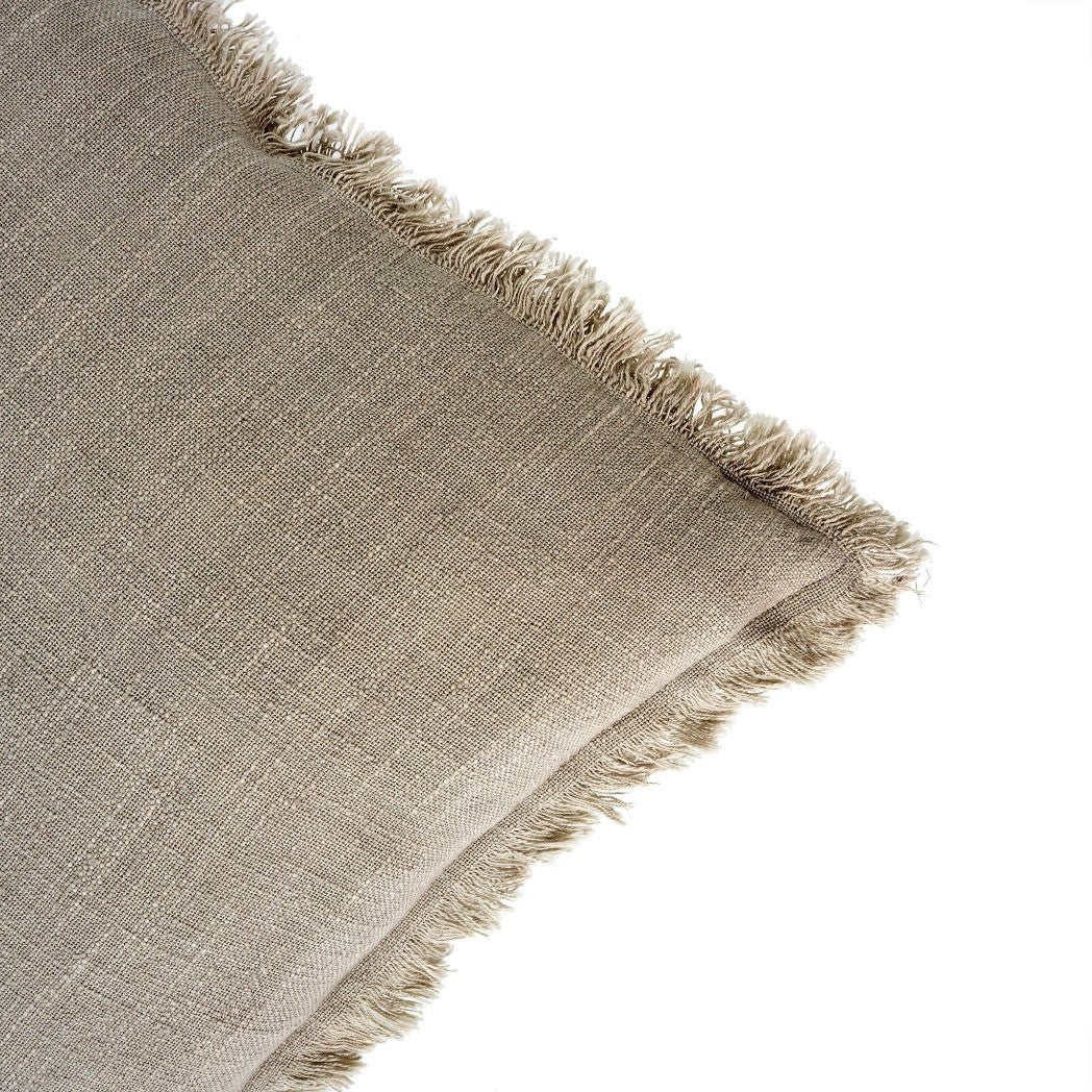 Indaba frayed Edge pillow - light grey with beige undertones.