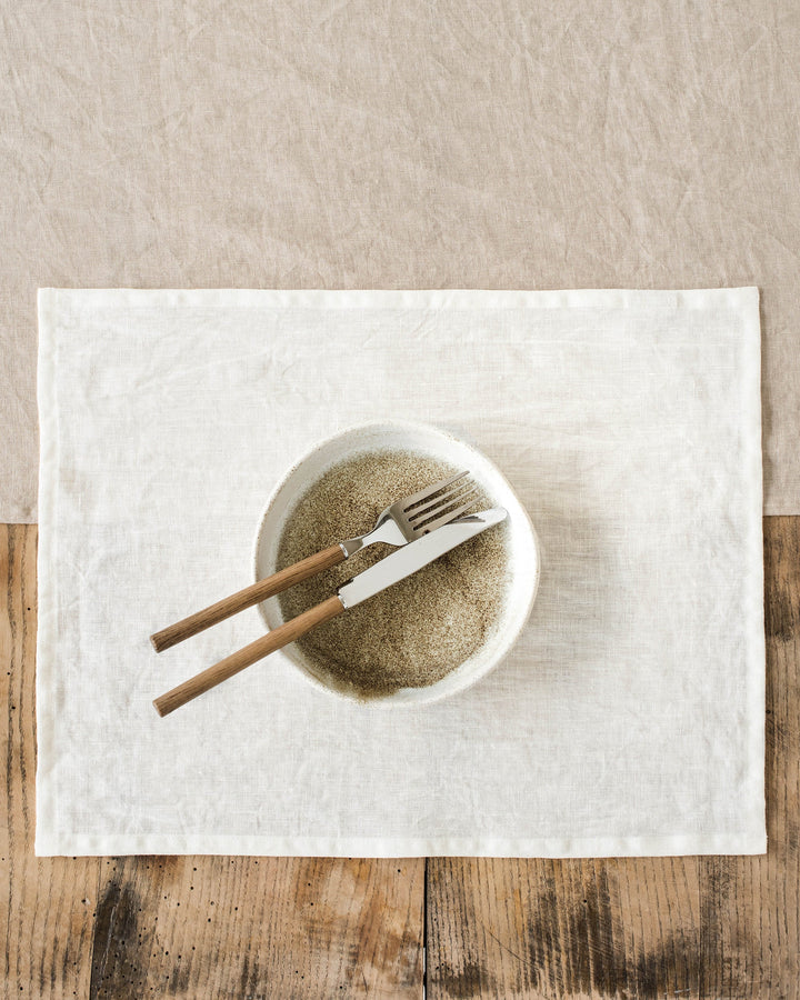 Ivory Linen Placemat Set of 2 on dining table, handcrafted stonewashed linen by MagicLinen