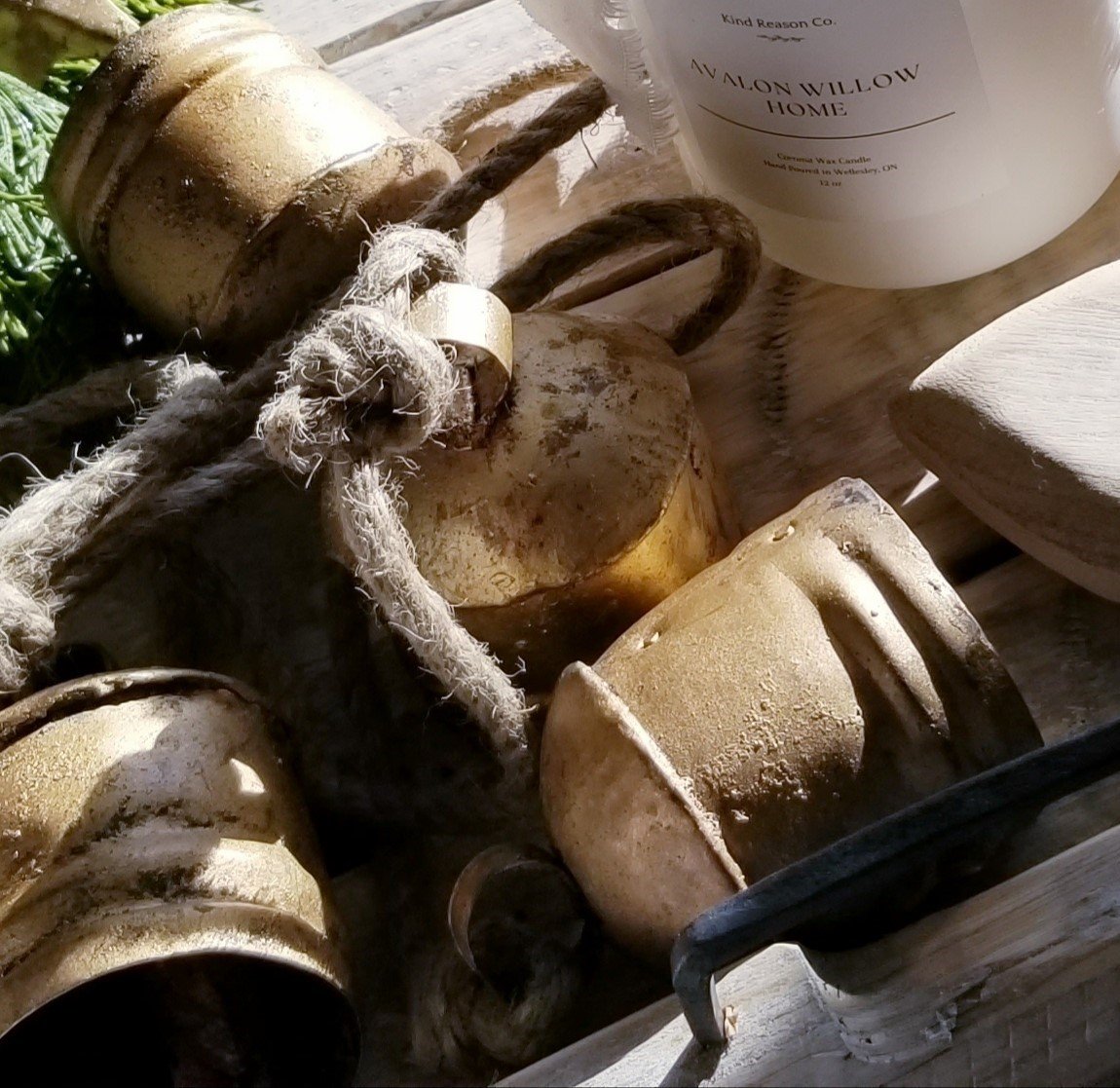 Metal Bells - Rustic Cow Bells on Jute Rope