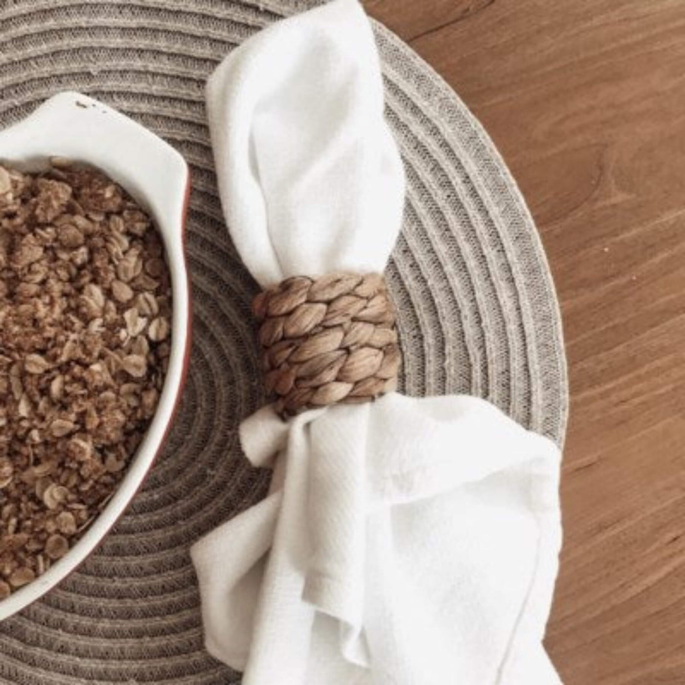 Napkins in rings - Organic cotton, white