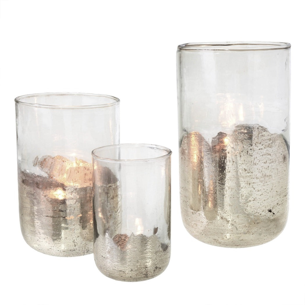 Dipped Silver Candle Holders: With a silvery-mercury design, these vases can be displayed in any space for a touch of elegance. One of each size, sm/med/lg