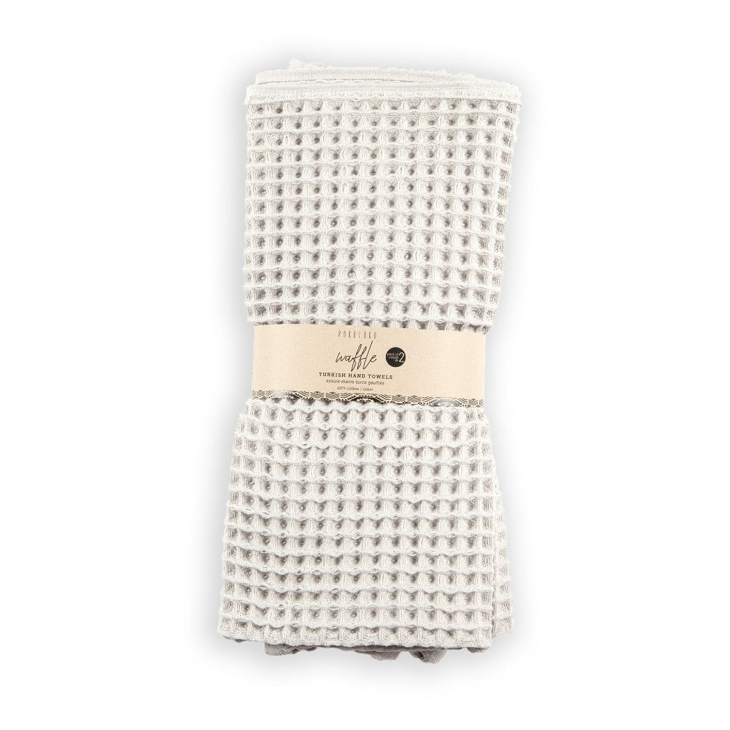 Waffle Hand Towels - Light grey, Pack of 2.