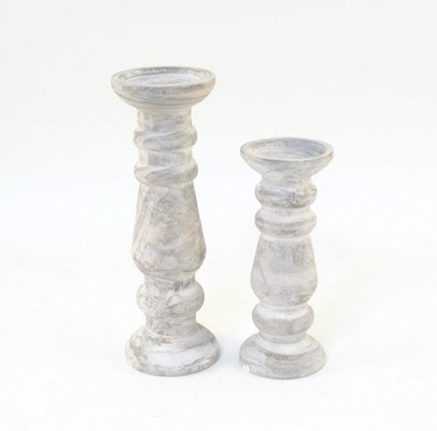 Wooden Candle Holders in Whitewash: Small 9" SKU 01-4616WW, Medium 12" SKU 01-4617WW