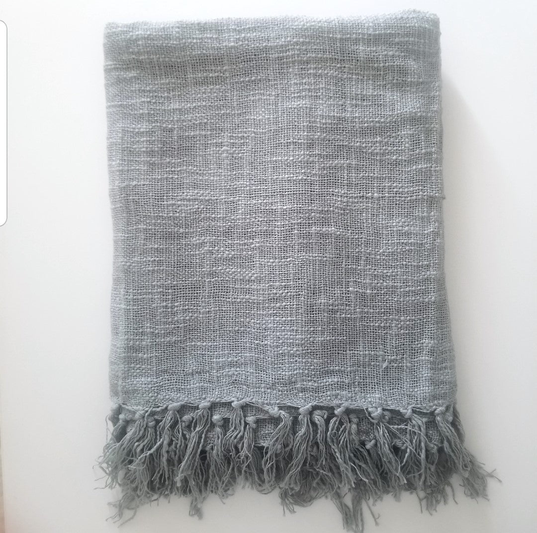 Woven Throw, Grey Blue color. On sale at AvalonWillowHome.ca