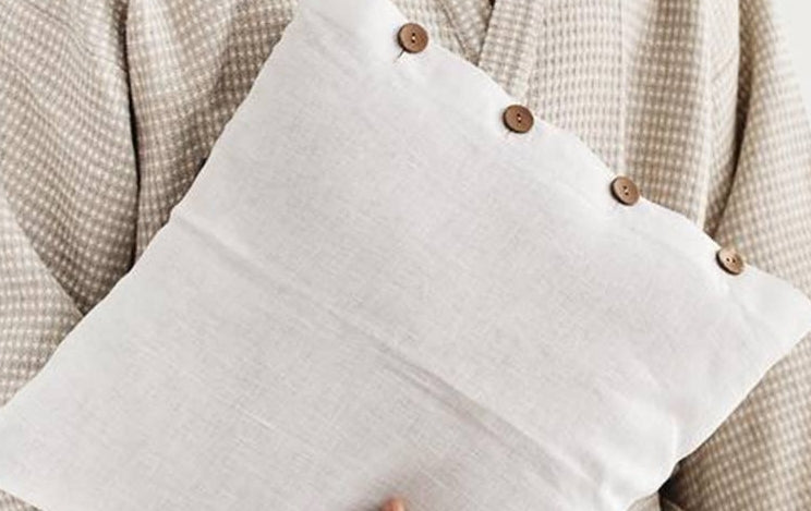 Side Button Linen Pillow