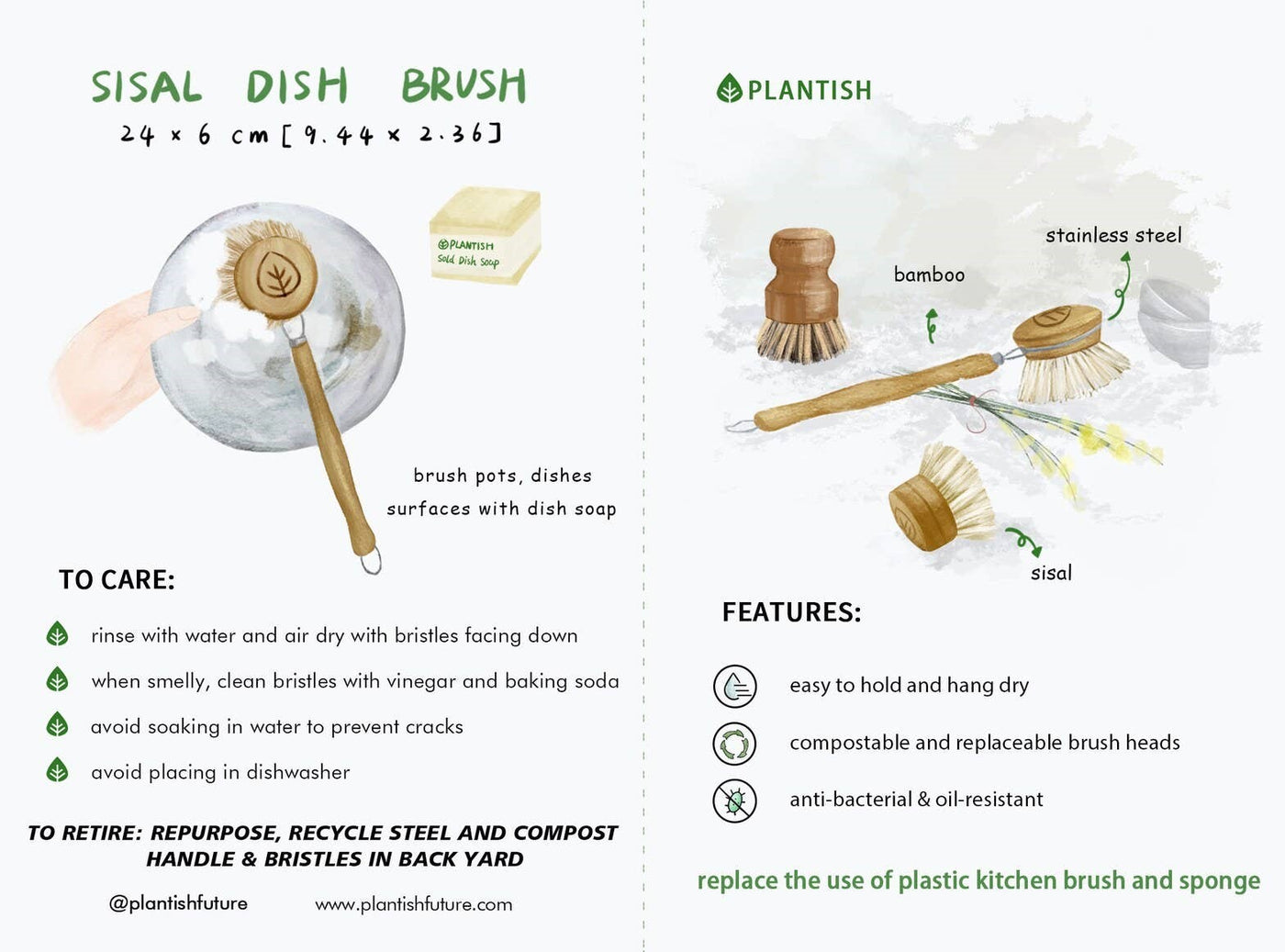 Bamboo Sisal Dish Brush