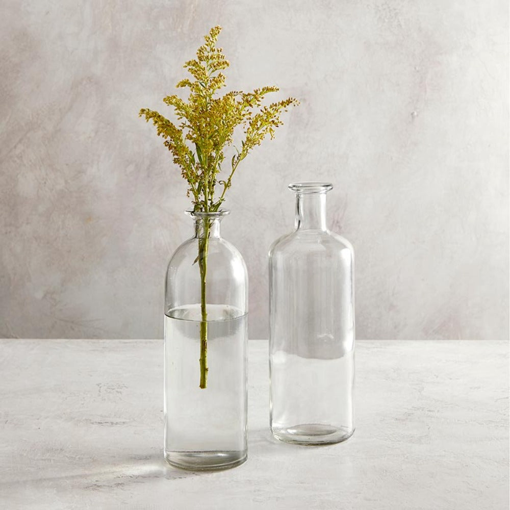 Bottleneck Vases: Clear glass 10.5" and 12". Brand: 47th & Main