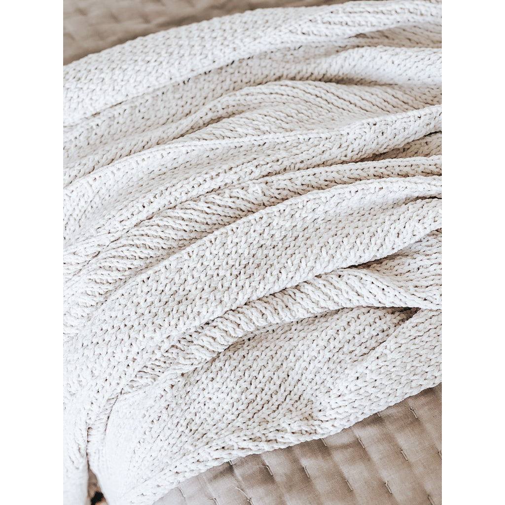 Cream Knit Throw Blanket
