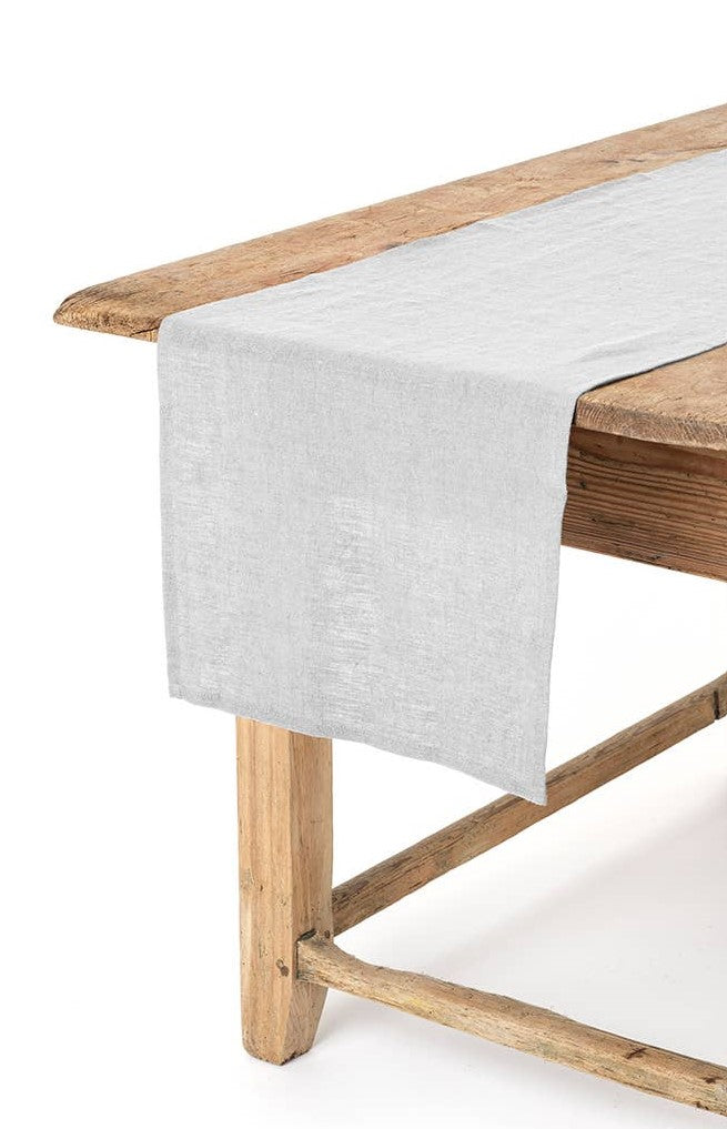 European Linen Table Runner, Light Grey