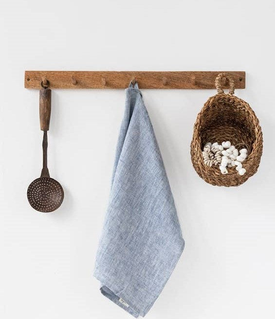 European Linen Tea Towel, Blue Melange