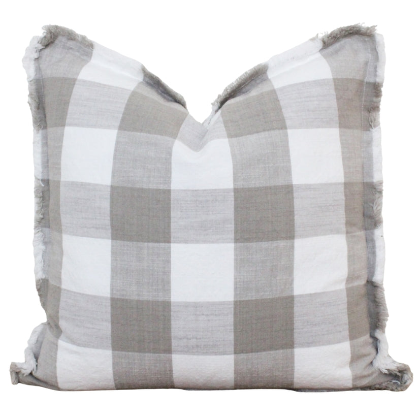 Farmhouse Buffalo Check Fringe Pillow 20"