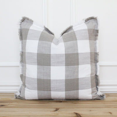 Farmhouse Buffalo Check Fringe Pillow 20"