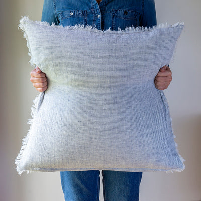 Lina Linen Pillow, Blue Stripe 24"