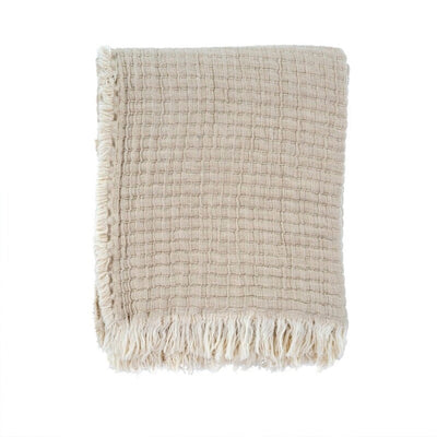 Indaba Kantha-Stitch Throw Blanket, Cream