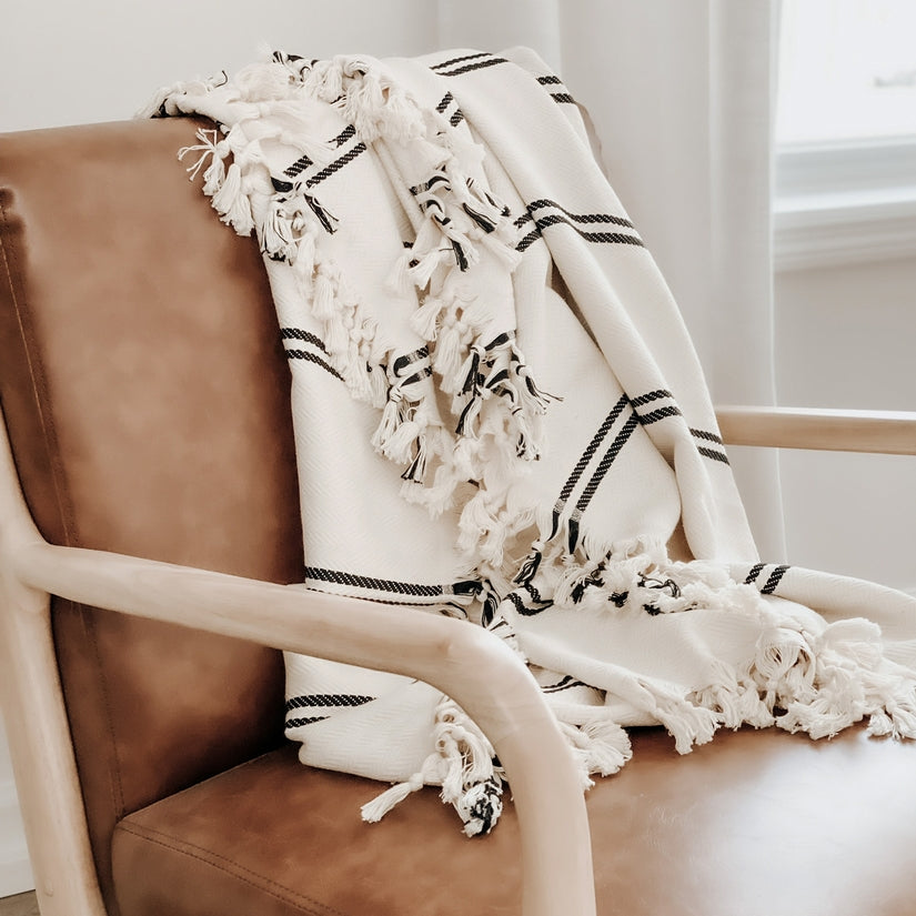 Boho Turkish Cotton Throw Blanket on chair