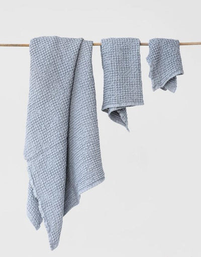 Linen Waffle Towel Set - Light Grey Blue