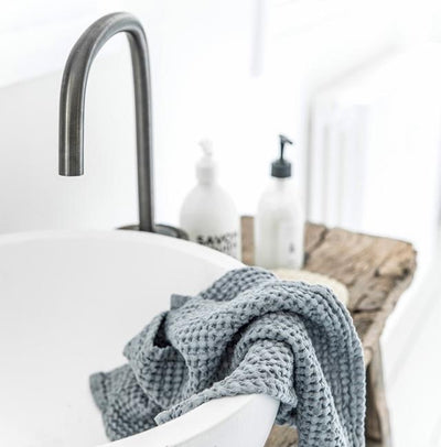 MagicLinen: Waffle Towels Set of 3 in Light Grey Blue