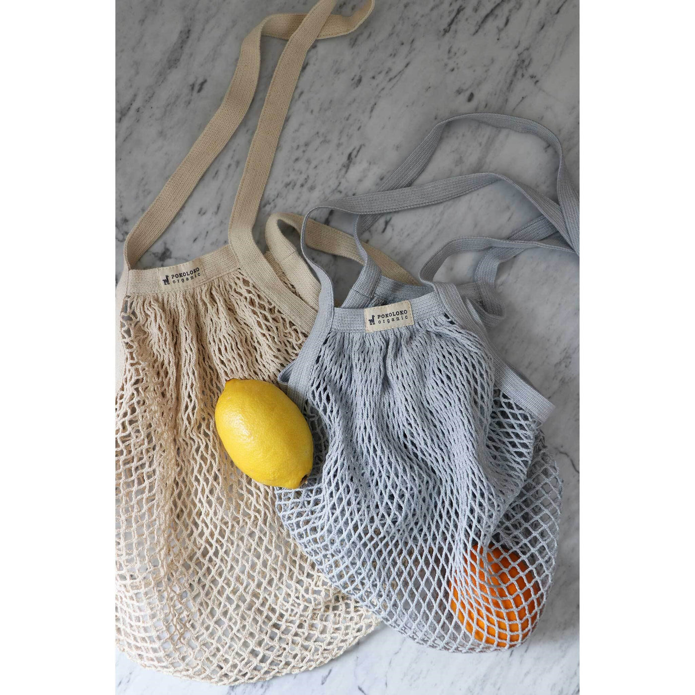 POKOLOKO organic net eco bags. Natural & blue sky