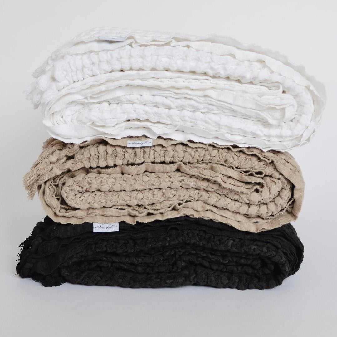 Piccola Waffle Blankets - White, stacked.