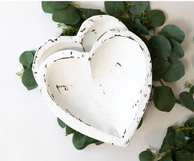 Wooden Heart Dough Bowl, Distressed White