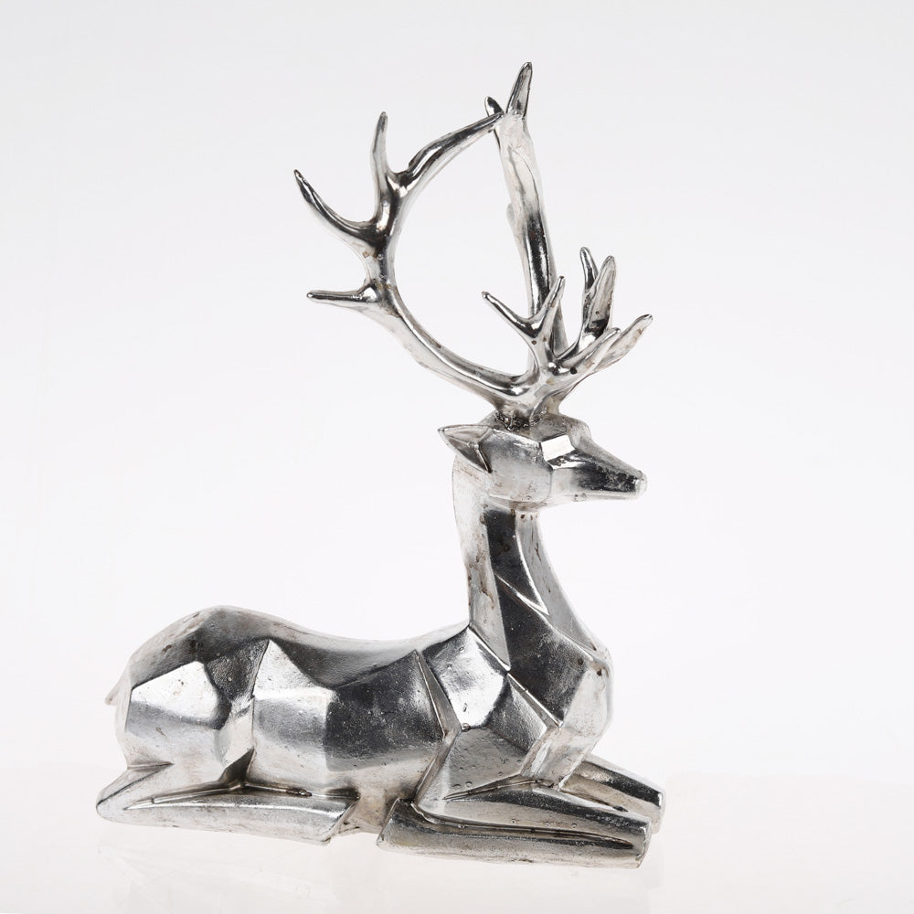 Silver Sitting Reindeer Figurine