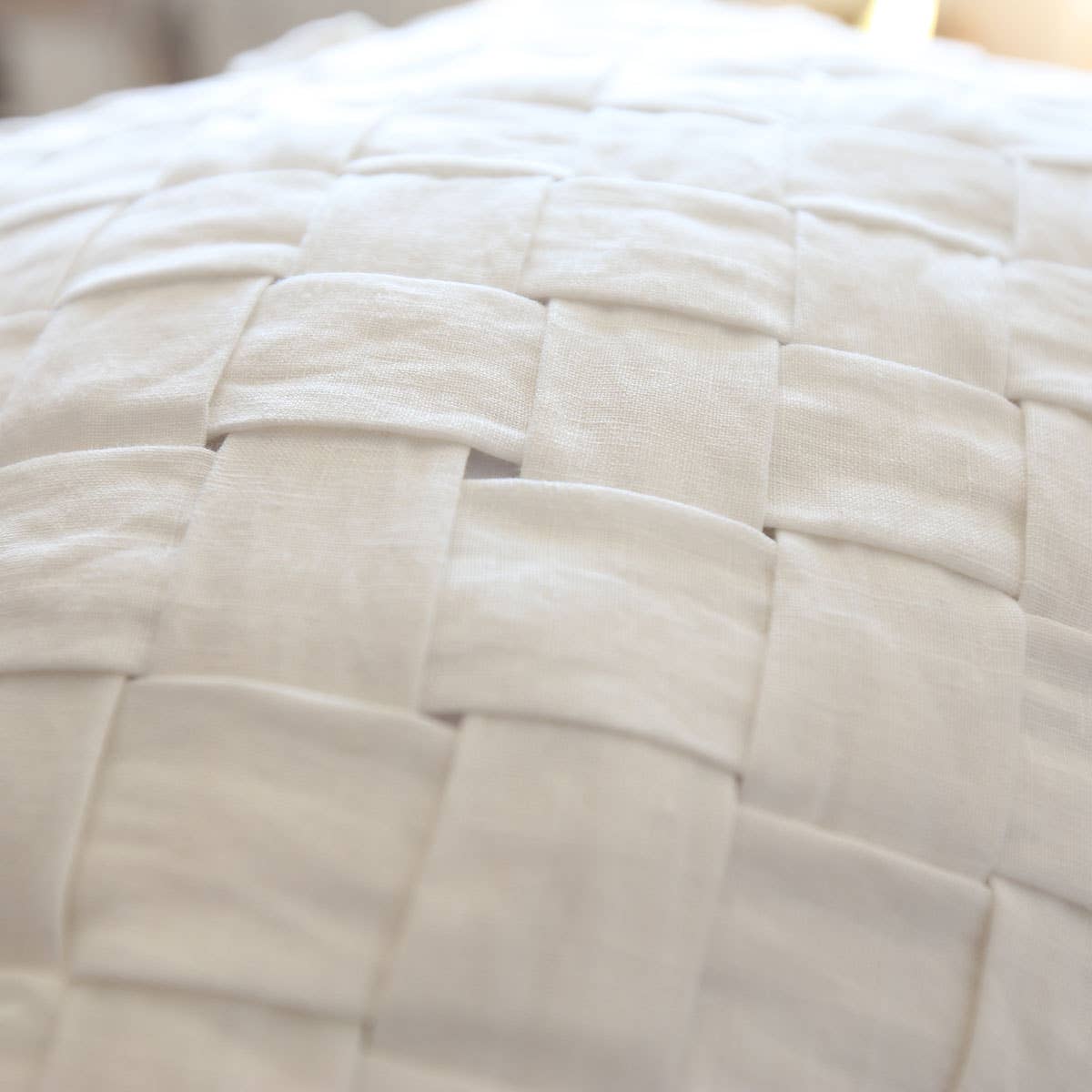 Basket Weave Linen Pillow - Close-up in white