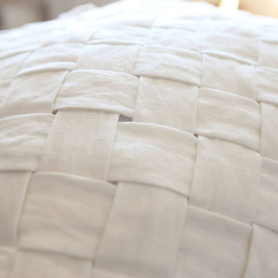 Basket Weave Linen Pillow - Close-up in white