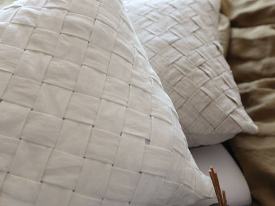 White Linen Pillow + Natural Oat Linen Pillow - Basket weave designBasket Weave Linen Pillow