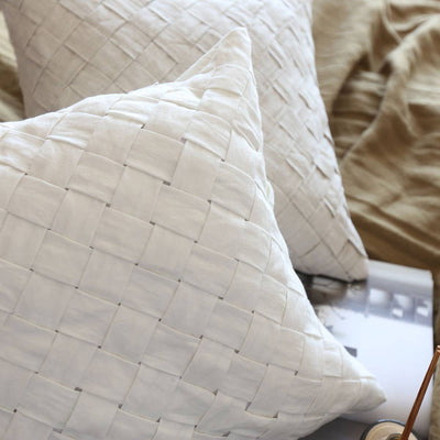 Basket Weave Linen Pillow - White or natural Oat color options