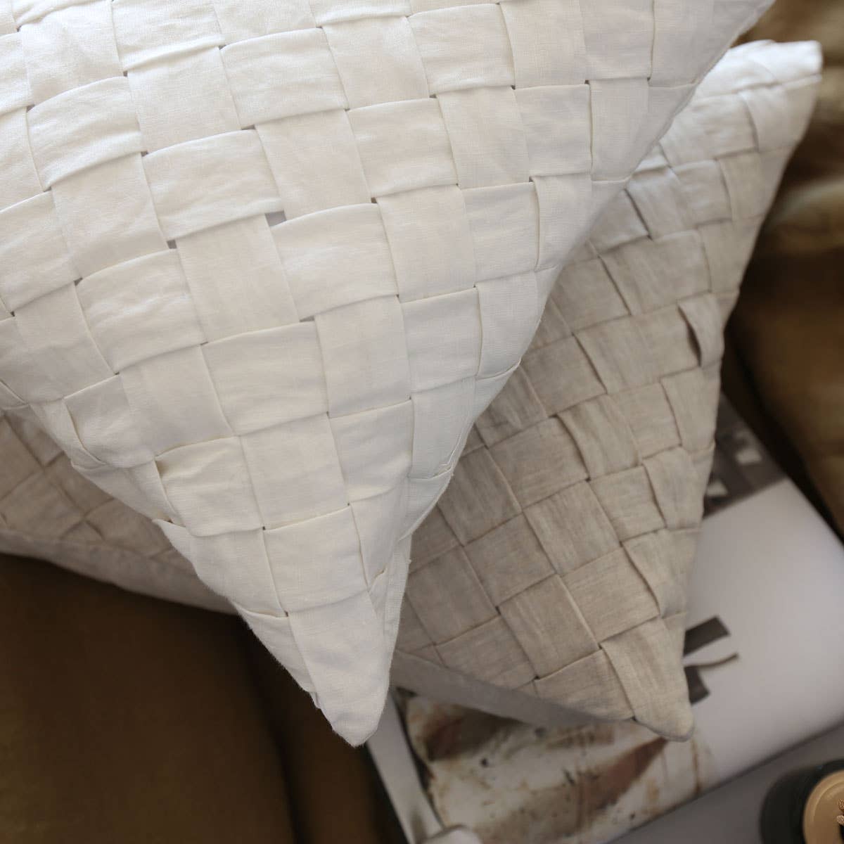 Basket Weaved Linen Pillows