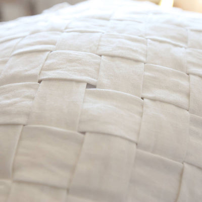 Basketweave Linen Pillow, Close-up in white.