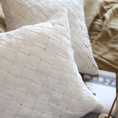 Basketweave Linen Pillow - White or natural Oat color options.