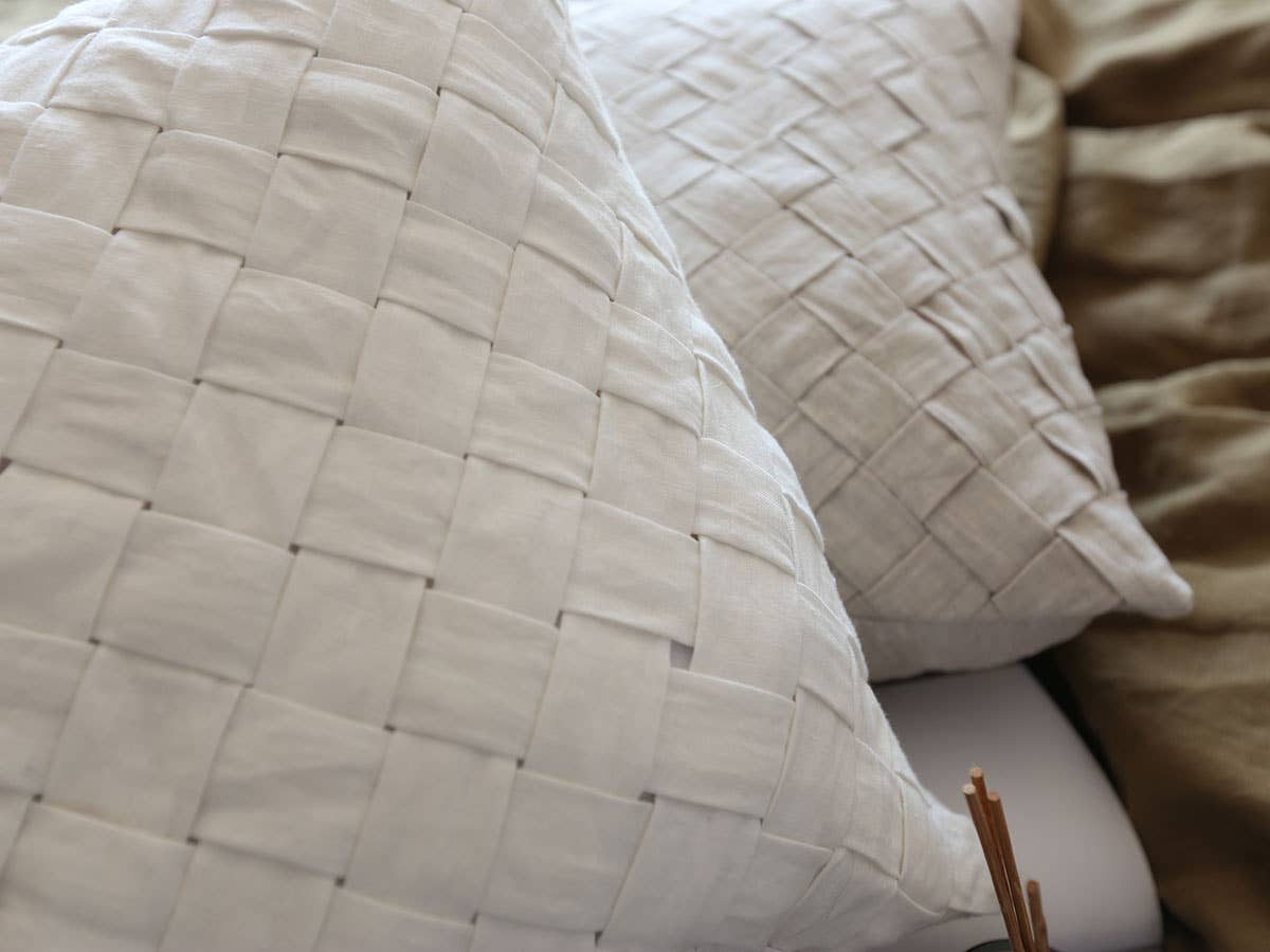 Basketweave White Linen Pillow.