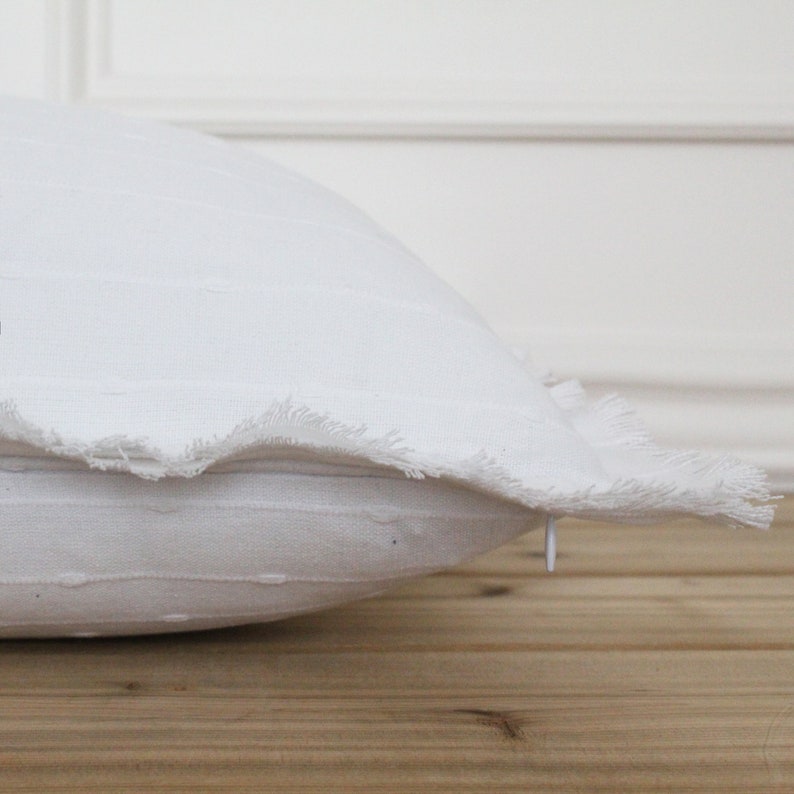 Dotted Fringe Pillow, White 20"