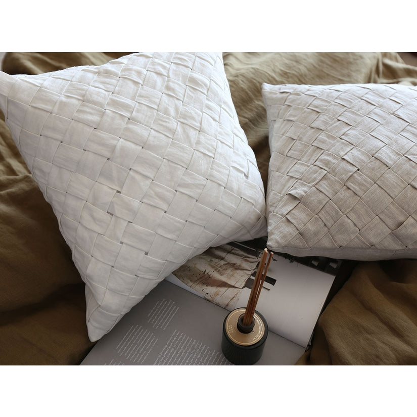 Handmade Linen Pillows in Basketweave design.
