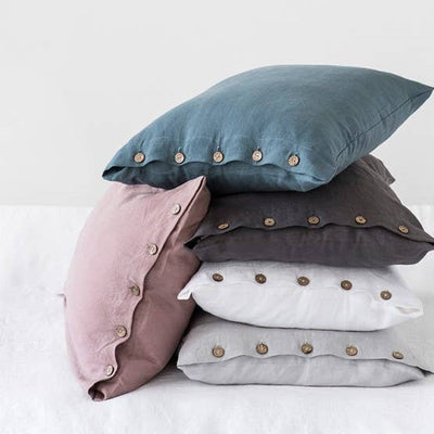 Side Button Linen Pillow