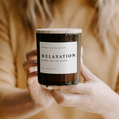 Relaxation Soy Candle - Amber Glass with Wooden Lid