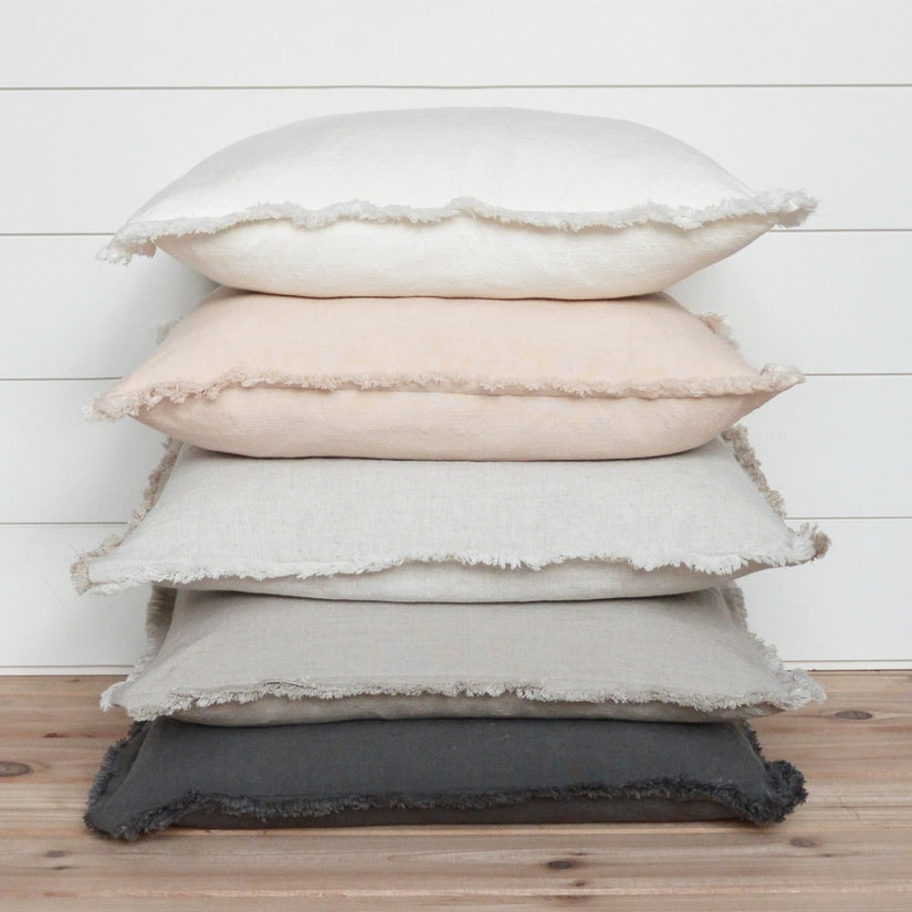 Reversible fringe pillows - light grey