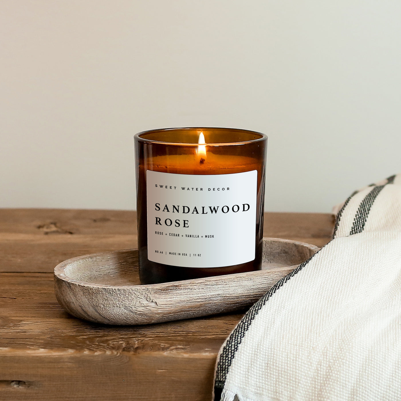 Non-Toxic Soy Candle: Scent Sandalwood Rose, 11oz soy wax, with a Clean burn time of 60+ hours